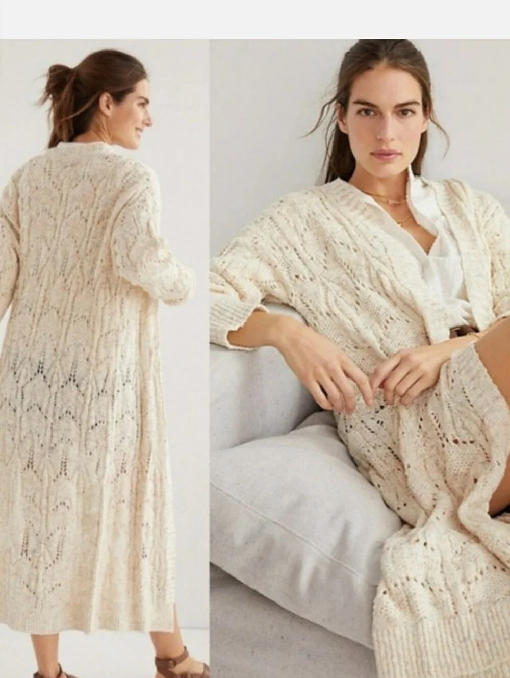 Anthropologie Pilcro Pointelle Duster Cardigan Women's Small S Boho Cottagecore